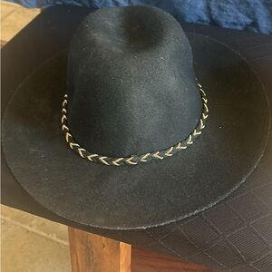 Black Wide Brim Hat with Gold Accent